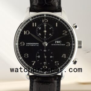 IWC Portuguese Chrono 42mm Men's IW371438 Black Dial Leather Strap